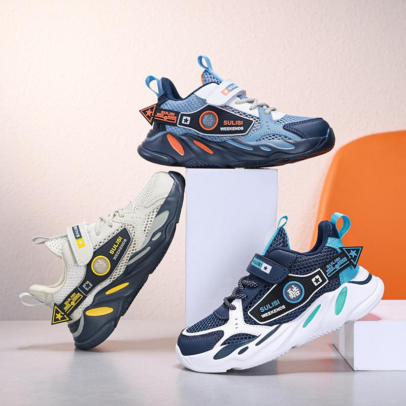 Boys' shoes summer new single-mesh breathable casual sports shoes medium and large children soft-soled lightweight running shoes boys