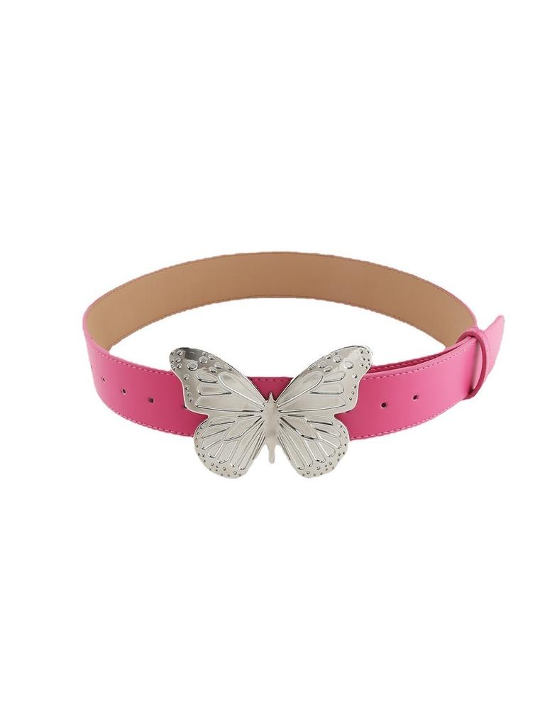 2023 Spring Season European And American Women's Belt Retro Pink Waistband With Alloy Butterfly Buckle