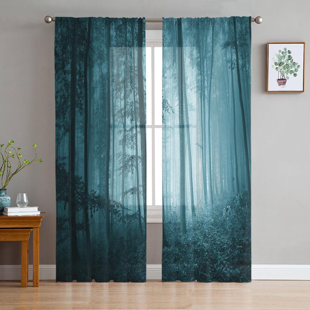 Luxury Tulle Curtains Fog Woods Fir Jungle Living Room Kitchen Chiffon Curtain Youth Bedroom Sheer Floor Valance Curtain