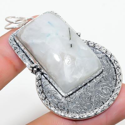 Natural Rainbow Moonstone Gemstone 925 Sterling Silver Pendant 2.40" q9Z66