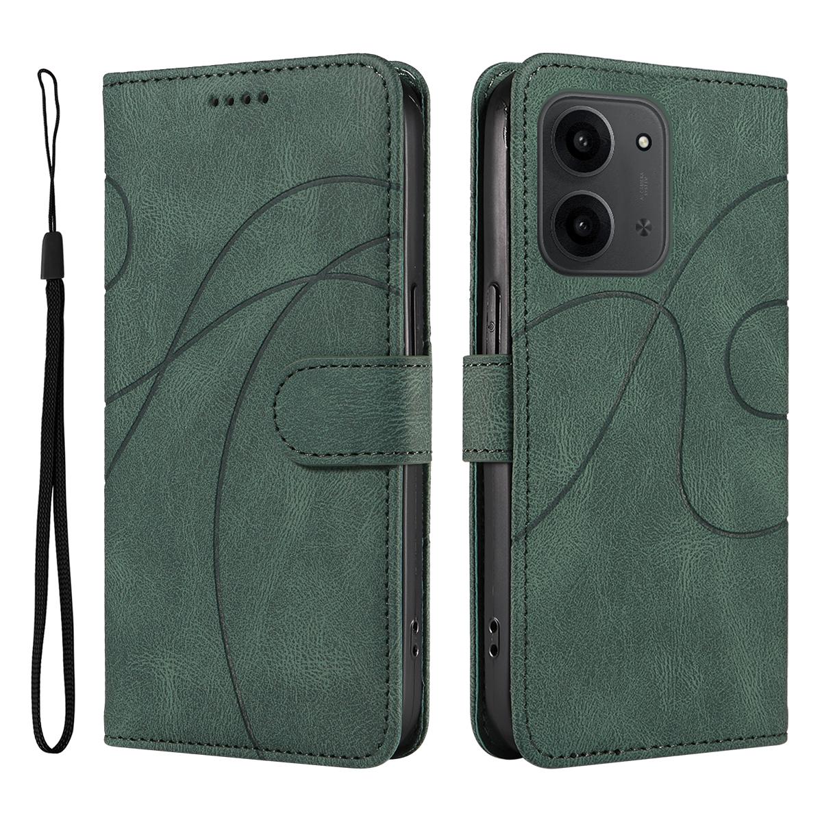 

For Xiaomi Redmi 15C 4G (173mm) Wallet Case Leather Phone Cover Stand with Curved Line Design Green