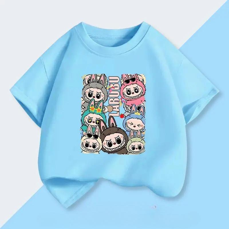 Labubu Cute Girl Pattern Fashionable Casual Children's T-shirt Boys and Girls 100% Cotton Basic Clothing