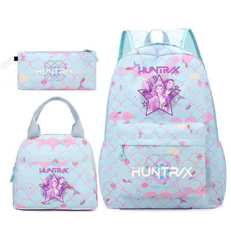 3Pcs/set Cartoon KPOP Printed Backpack with Handbag Pencil Case for Teenager Boy Girl Large Capacity Bookbag Schoolbag Mochila