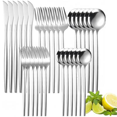 MGOXO Nordic Style Cutlery 30 Spoon and Fork Tableware Plate Stainless Steel Spoon and Lunch Mirror Dishwasher Cutlery Gift Silver Cutlery Japanese
