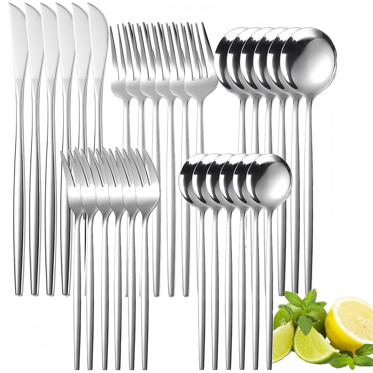 

MGOXO Nordic style cutlery 30 spoon and fork tableware plate stainless steel spoon and lunch mirror dishwasher cutlery gift silver cutlery Japanese