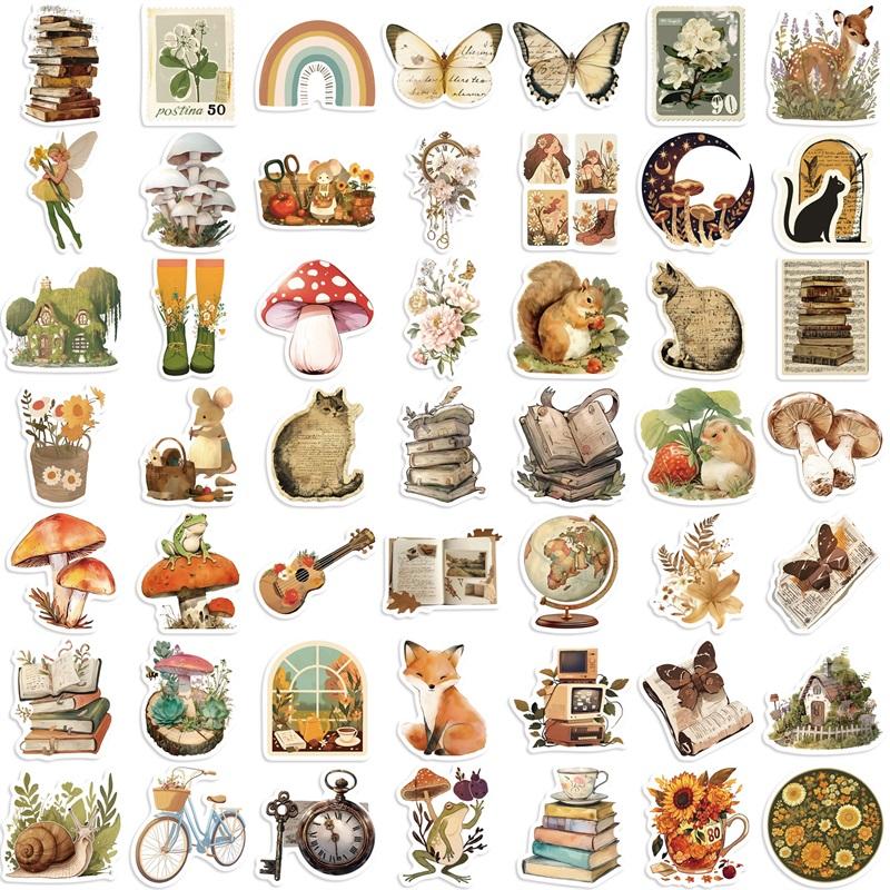 10/30/50PCS Vintage Animal Mushroom PVC Sticker Aesthetic Stationery DIY Decoration Scrapbooking School Supplies