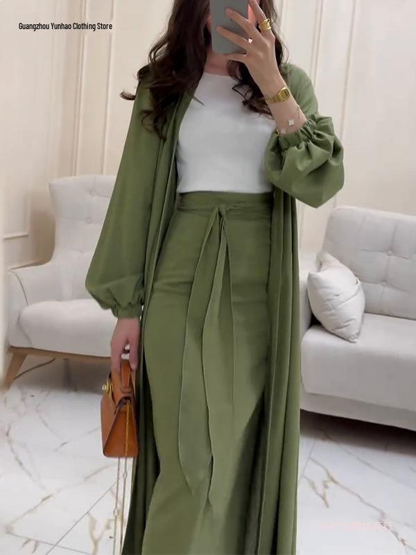 2026 Spring European & American V-neck Long Sleeve Casual Fashion Long Skirt Two-piece Set