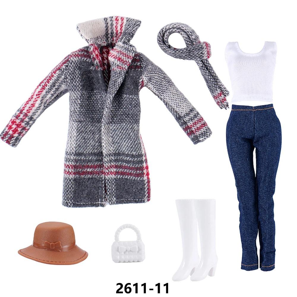 30cm Doll Clothes Fashion Luxury Fur Collar Waist Leather Trench Coat Jacket Pants Skirt Set For 1/6 Supermodel Doll Accessories