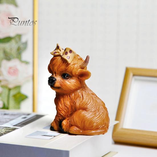 Highland Cow Ornament Resin Highland Cow Statue with Polka-Dot Bow Table Highland Cattle Sculpture for Home Farmhouse Tiered Tray Decor Cow Lovers