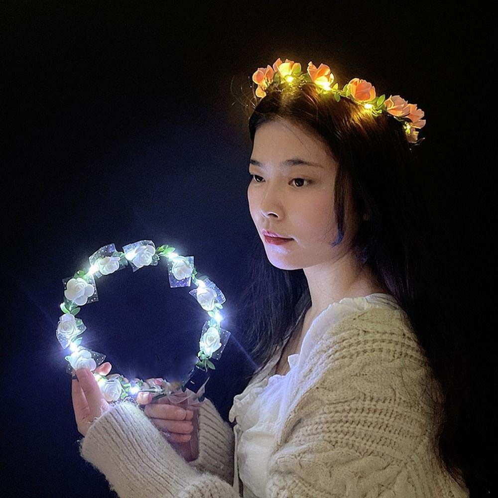 Luminous Flower Crowns Simulation Rose Flower Glowing Wreath Elegant Wreath Headband  Wedding