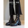 Cowhide version~ Badge small gold buckle boots Martin boots women's British 2025 new thick heel thin boots high heel short boots