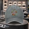 Bicycle Butterfly Floral Print Washed Denim Baseball Cap Adjustable Cotton Outdoor Sports Hat