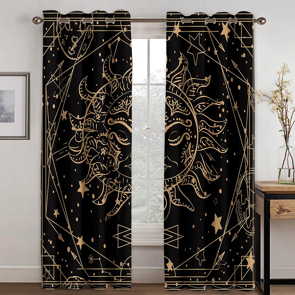 Moon Tarot Sun Spiritural Flower Black Window Panel Drapes in Children Bedroom Space Living Room Hall Treatments Kitchen Decor Drapes Blinds