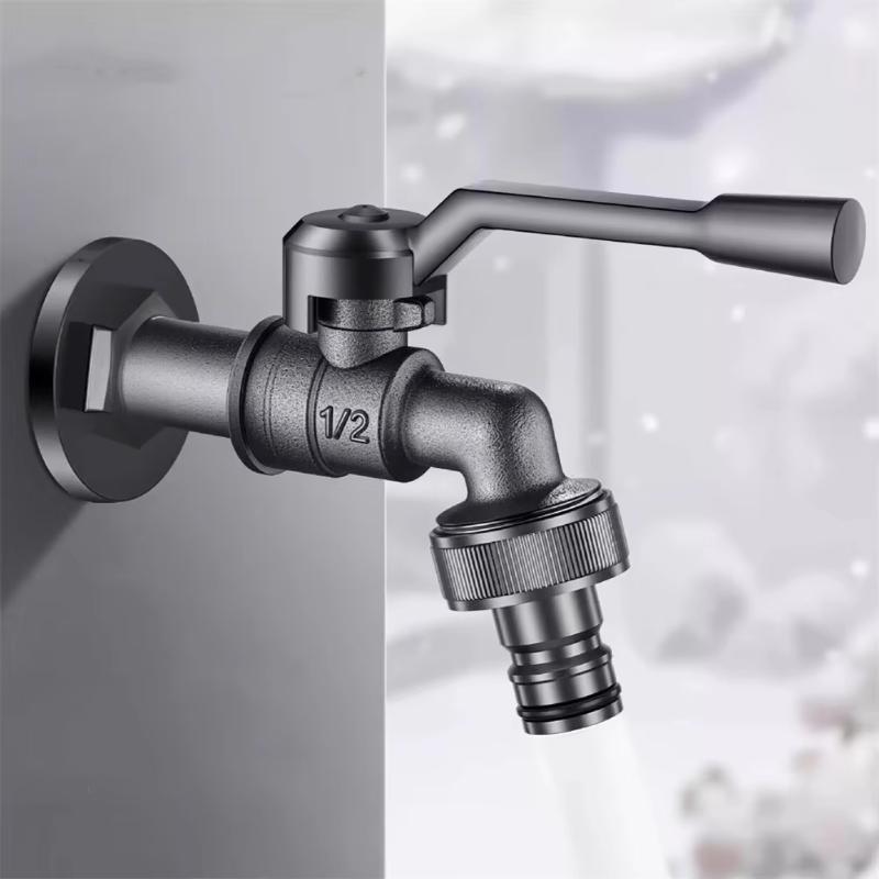 Outdoor Freeze Proof Zinc Alloy Dual Outlet Garden Water Faucet G1/2 Quick-Connect Nipples Balcony Frost Protection Tap
