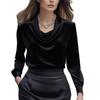 Autumn Fashion Elegant Chic Solid Color Simple Stand Collar Long Sleeve Shirt Women