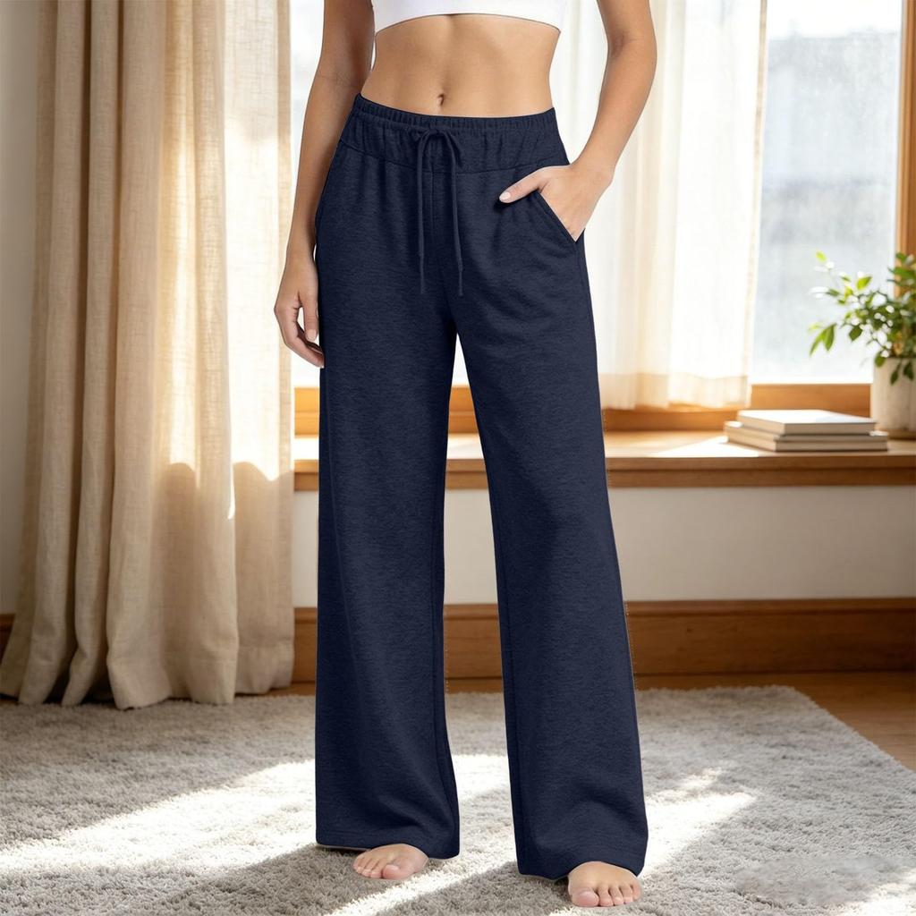 Damen Wide Leg Jogginghose Lockerer Gerader Schnitt Lässige Jogginghose mit Taschen