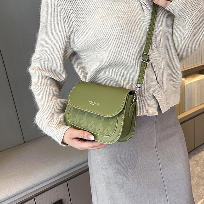 Mini Plaid Embossed Square Bag Stylish PU Leather Crossbody Bag Solid Color Flap Shoulder Bag Perfect Sling Bag