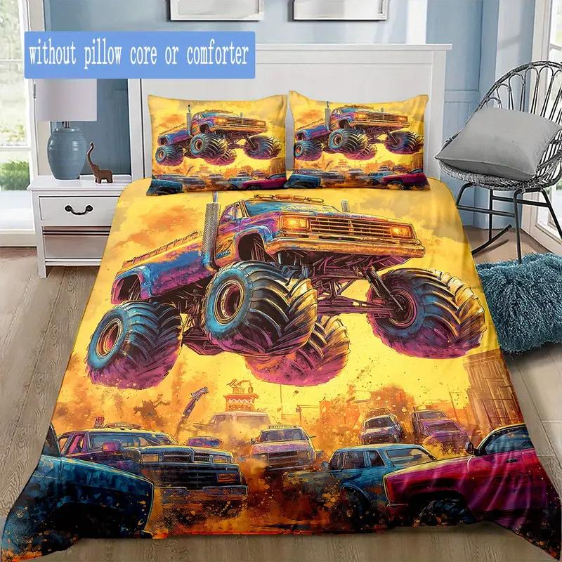 Truck 3D Digital Print Polyester Duvet Cover Set, Zipper Closure, All-Season Comforter Cover Kit, Machine Washable