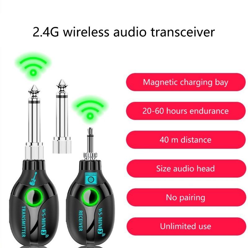 2.4GHz Electric Guitar Accessories Wireless Guitar Transmitter Receiver System for Cordless Amplifier Guitar Cable Jacks