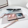 Leather Finger Ring Stand 3pcs Folding Case For Samsung Galaxy Z Flip6 Flip5 Flip4 Flip3 Crossybody Lanyard Shockproof Matte Slim Phone Cover