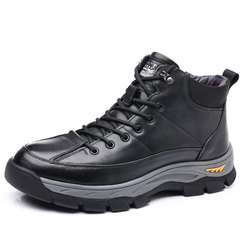 

2024 Мужские зимние ботинки для снега, супер теплые мужские походные ботинки, высококачественные водонепроницаемые кожаные высокие мужские ботинки, кроссовки для активного отдыха 44 чёрный