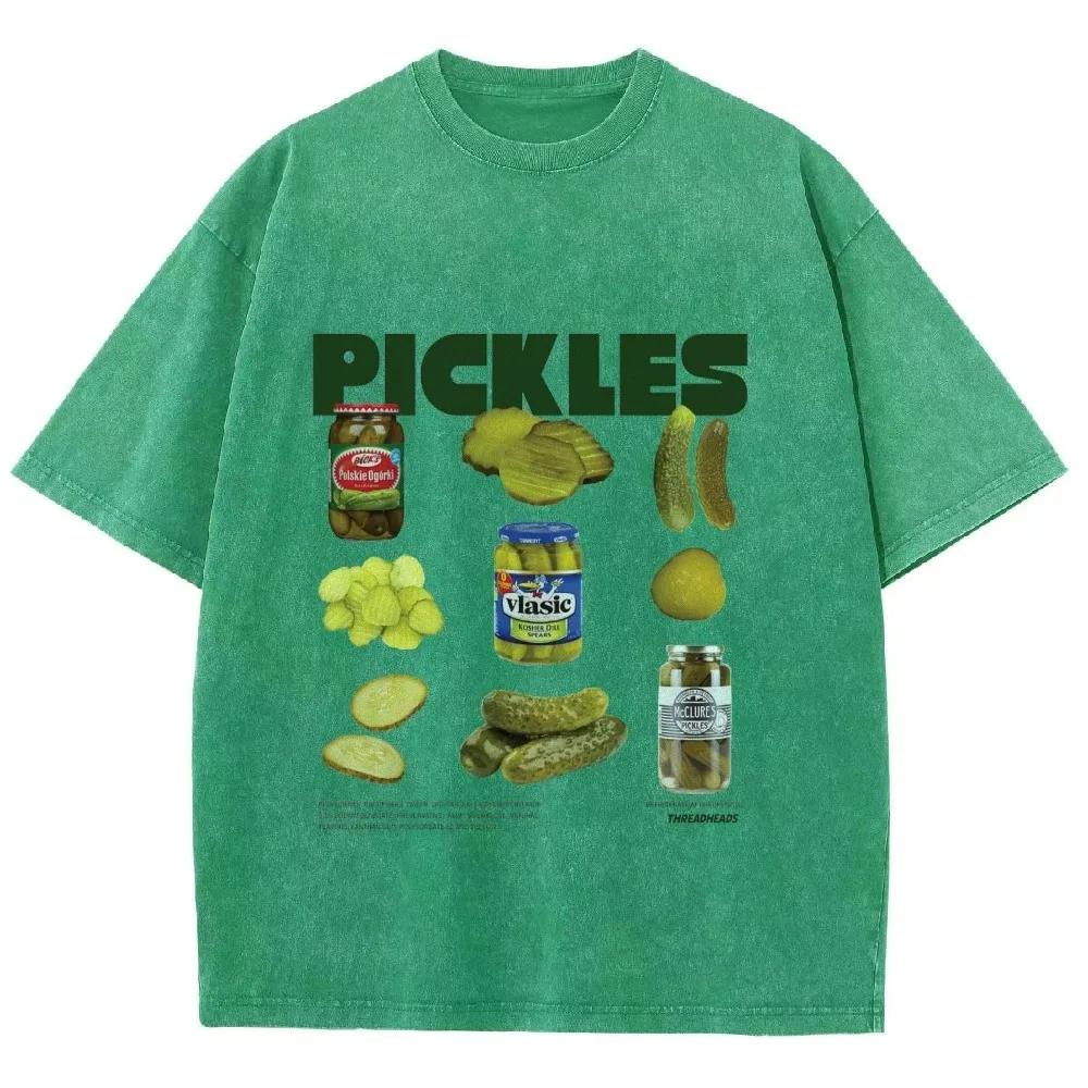 Neutral Summer Retro Washed T-shirt Cartoon Printed Short Sleeved Retro T-shirt Fashionable Round Neck T-shirt