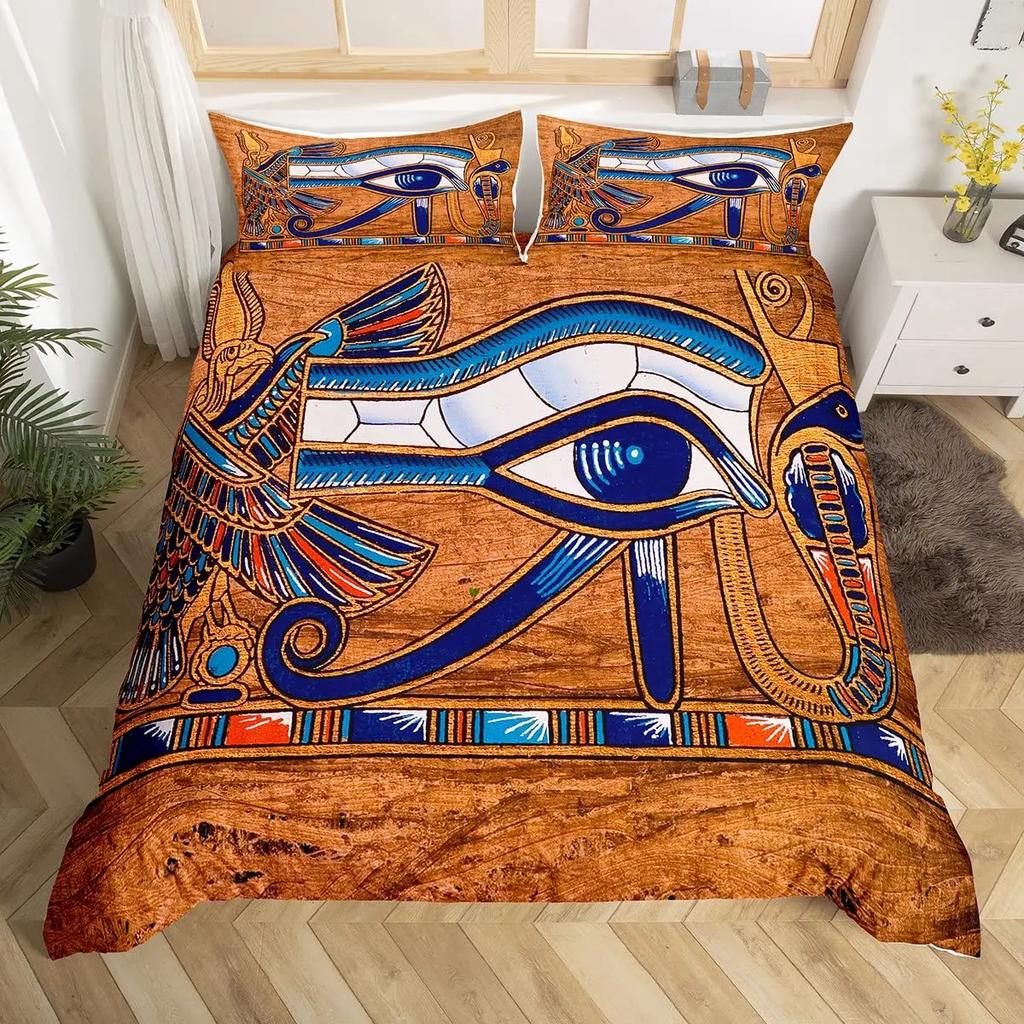 Pharaoh Duvet Cover Queen Ancient Egypt Tribe Comforter Cover Set for Boys Egyptian Pyramids Exotic Style Polyester Bedding Set