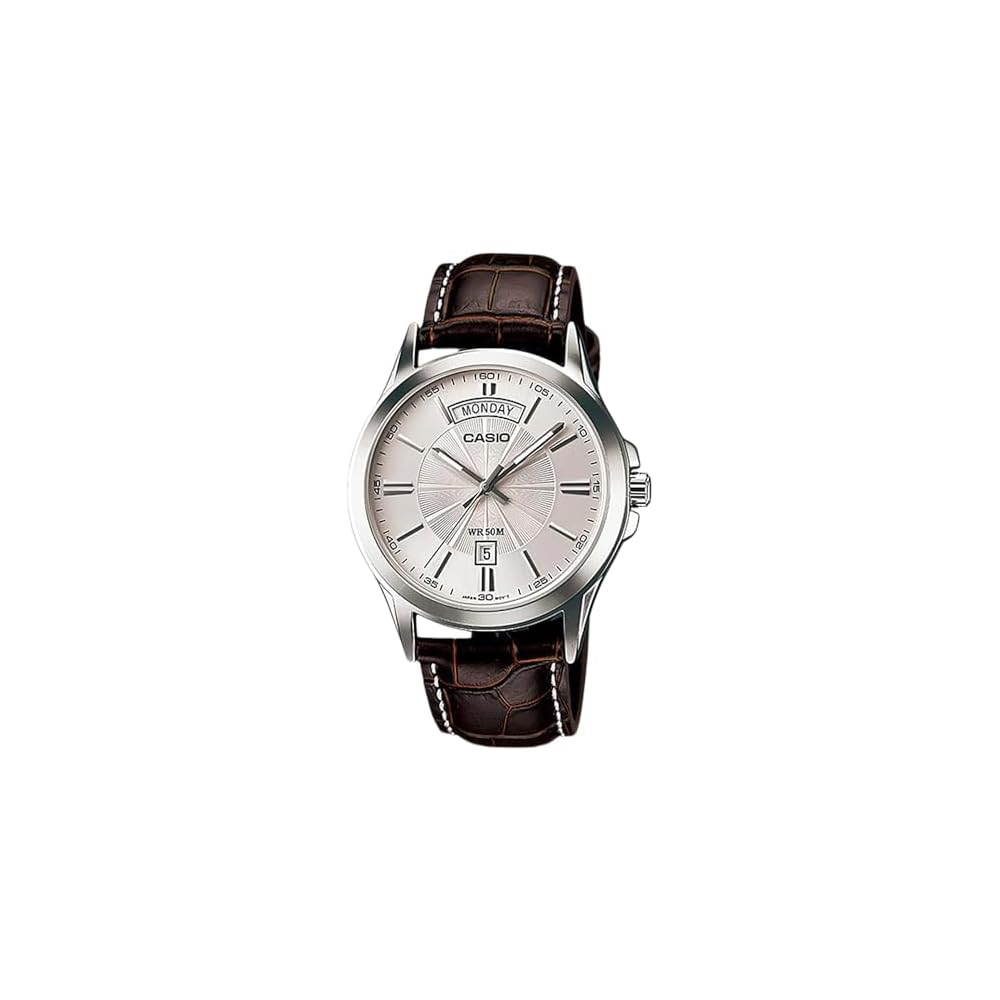 Casio MTP-1381L-7AVDF Men s Analog Wristwatch Leather Band Silver Dial