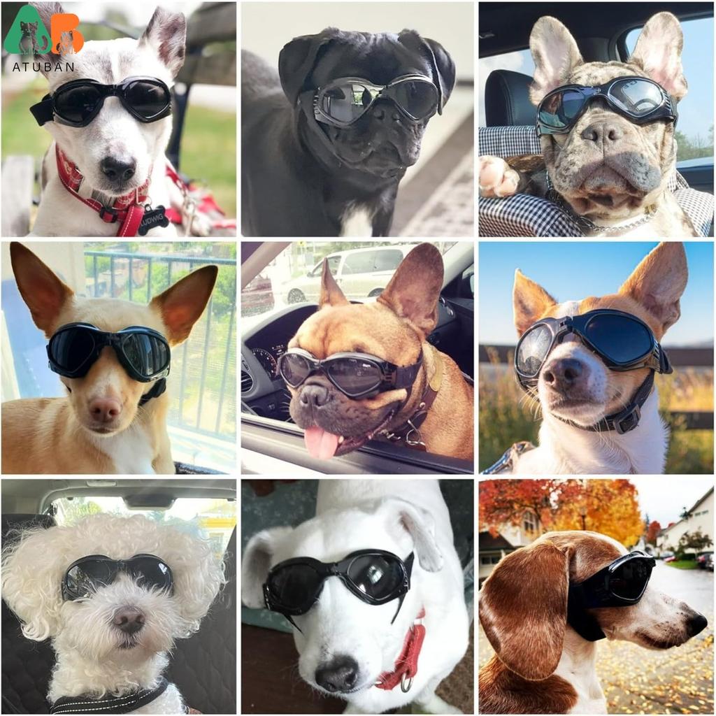 ATUBAN Dog Sunglasses for UV Protection Wind Protection Dust Protection Adjustable Strap Pet Glasses for Snow Beach Motorcycle