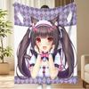 K-Kawaii N-Nekopara Chocola Cat Girl Maid Blanket, Anime Fleece Throw for Bedroom Dorm Room Decor