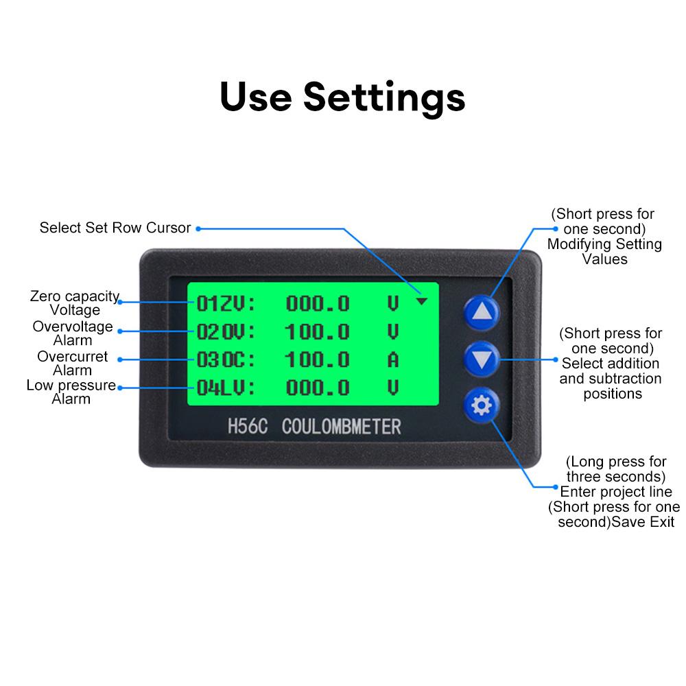 H56CH Coulomb Meter Electric Car Touring Car Battery Level Indicator Voltmeter Amperemeter 12V 24V Capacity Detector 9-100V 400A