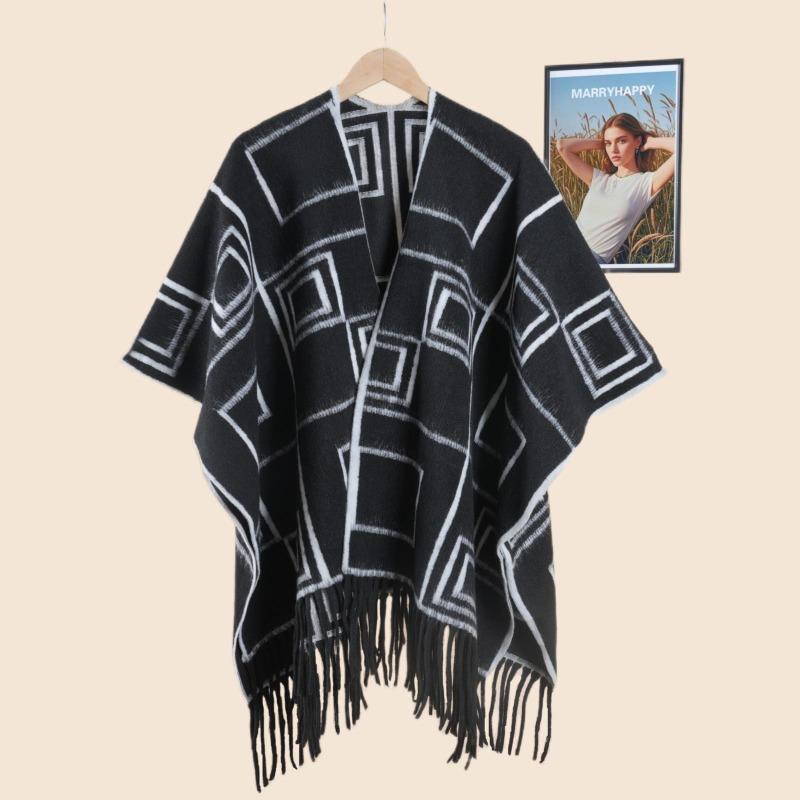 Premium sense simple double-sided thickened printed warm shawl scarf women's autumn and winter indoor outing cold-proof cape