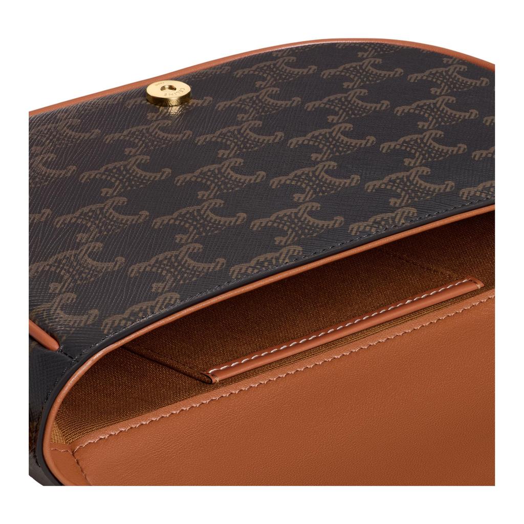 Celine Folco Brand Logo Print Design Leather Trim Shoulder Bag Women Shoulder Bag Brown 122652GTL-04LU
