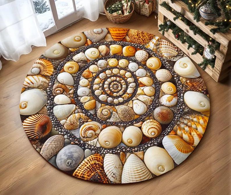 Визуальный трехмерный принт ракушки круглый ковер элемент океана ковер ковер в скандинавском стиле серия океан украшение для дома 40x40cm