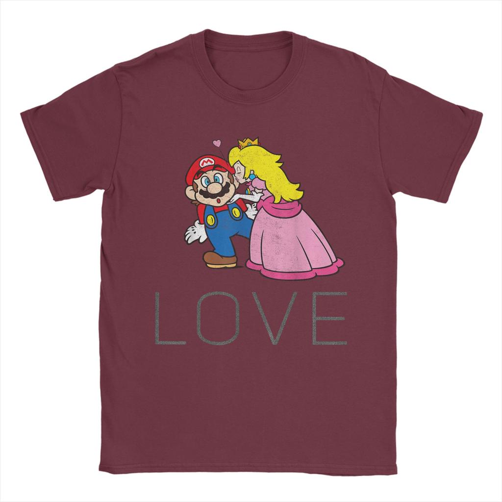 Unisex Super Marios Princess Peach Kiss Love T Shirt  Cotton Tops Vintage Short Sleeve Crewneck Tee Shirt Big Size TShirt