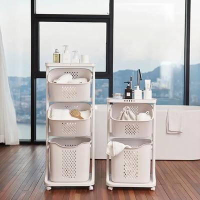 Laundry Storage Rack Basket Multilayer Rolling Laundry Basket Multifunctional Dirty Clothes Shelf with Wheels Bathroom Organizer