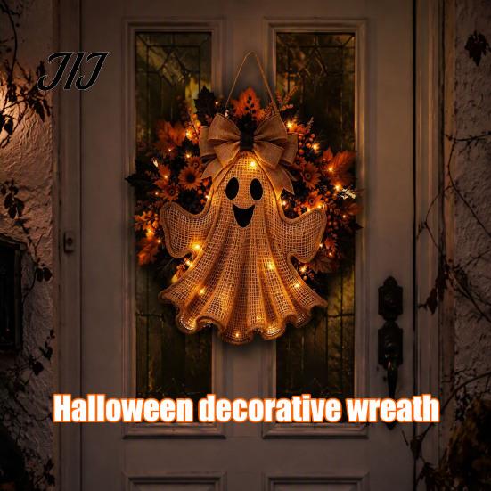 Dekorativní věnec na krb Rustikální Halloween Duch Přední dveře, Statek Juta Závěsný na dveře s Javorovými listy, Slunečnice Veranda Stěna Vnitřní