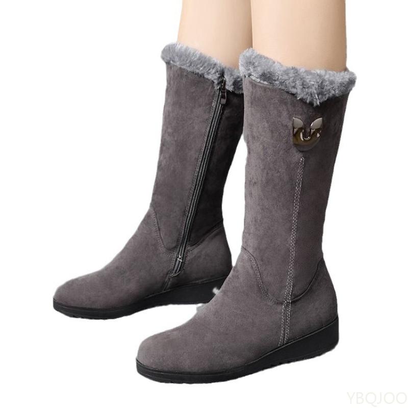 Winter Versatile Snow Boots for Women Thick Midsole Sloping Heel Anti Slip  Warm Side Zipper Comfortable Women's Cotton Boots