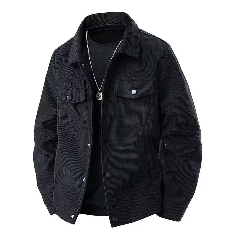 The Autumn Corduroy Jacket for Men with a Lapel, a Trendy Japanese Style Loose Coat