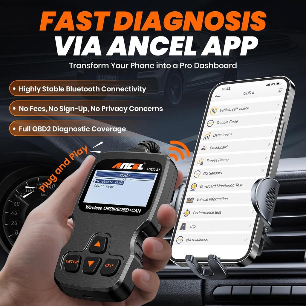 (Upgraded AD310) ANCEL AD310BT OBD2 Scanner Bluetooth - Check Engine Code Reader, Escaner Automotriz With Premium App On IOS & Android, Car