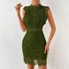 Women's High Neck Sleeveless Lace Bodycon Mini Dress Scallop Hem Party Dress