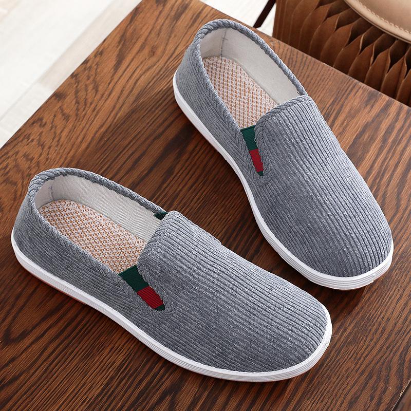 Old Beijing cloth shoes men's wormwood breathable one-pedal wear-resistant and non-slip black work shoes platform lazy shoes large size shoes