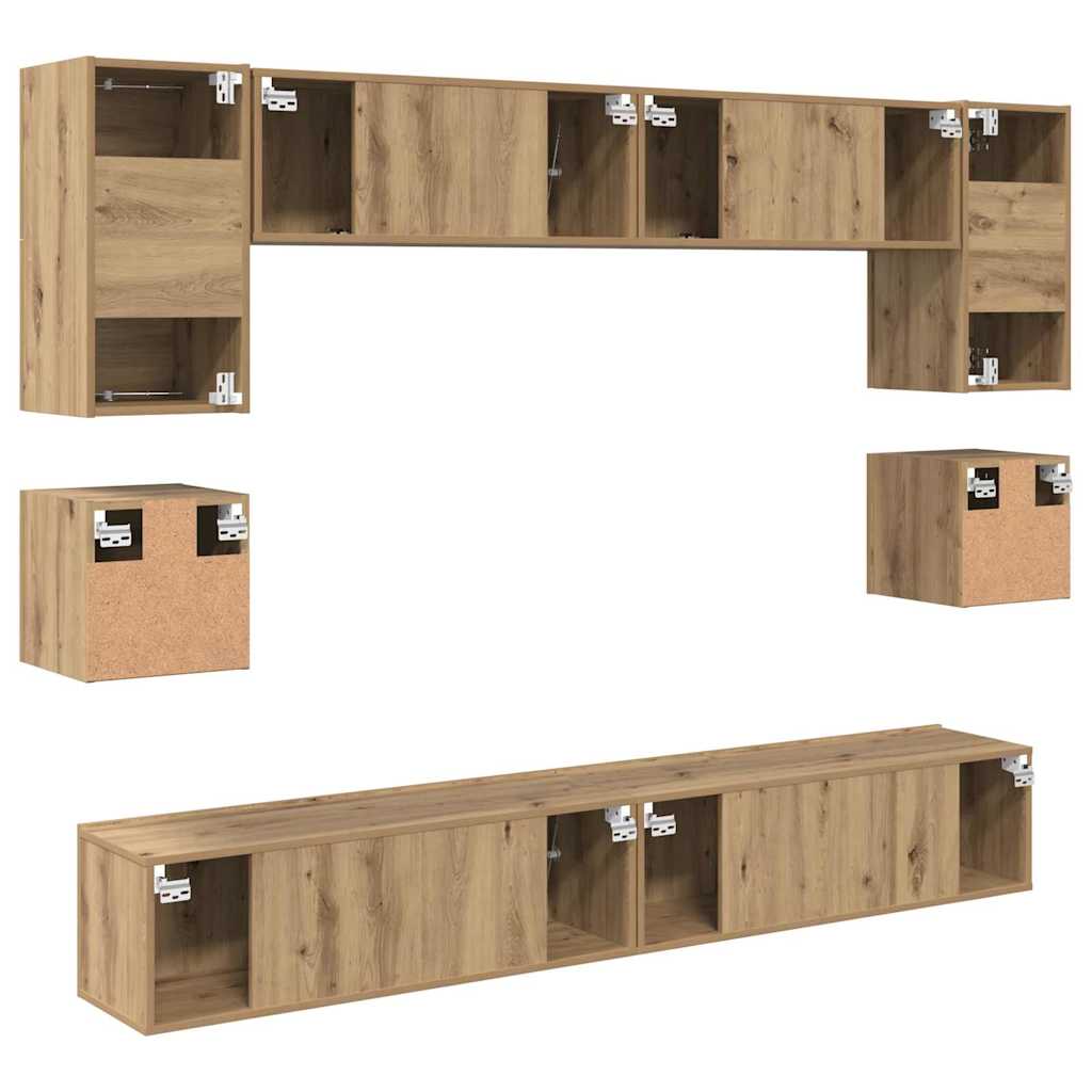 Wall Mounted TV Cabinet Set 8 pcs Artisan Oak Wood Based Material