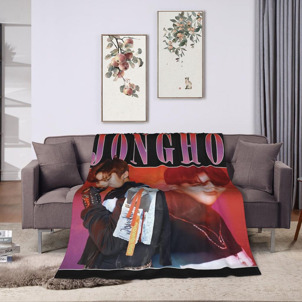 Yunho 90s Ateez Kpop Band Blankets Flannel Spring/Autumn   Multifunction Lightweight Throw Blanket for Sofa Bedroom Rug Piece