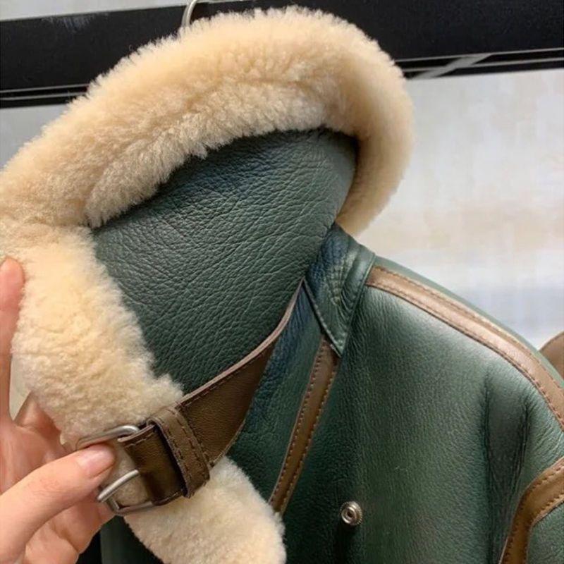 Large size women's winter clothing large lapel locomotive clothing women's thickened short imitation fur integrated imitation sheep shearing jacket