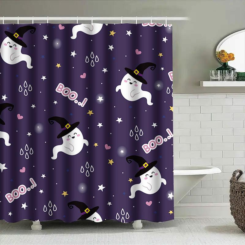 

1Pccute Halloween Bathtub Curtain For Kids Baby Girls Room Decoration Ghost Star Print Shower Curtain W60H190(CM)-1 Pcs