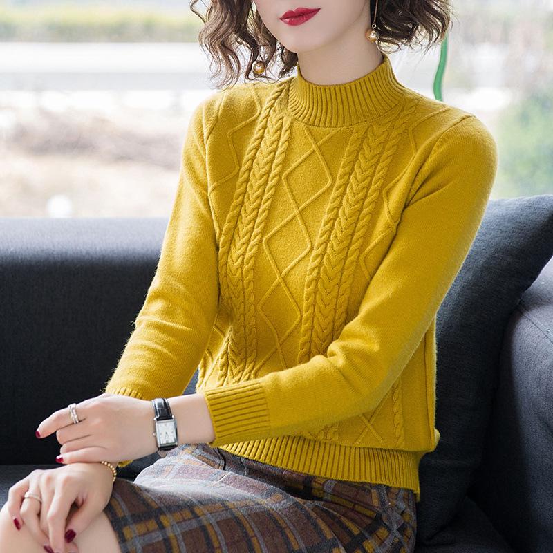 Herfst Winter Nieuwe Pullover Trui Dames Losse Koreaanse Mock Neck Dik Gebreide Top Dames Lente Truien