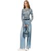 Pinko Long Wide Leg Washed Denim Pants Women Bottoms Pink PAF261358091