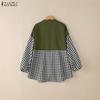 ZANZEA Women Plaid Print Splice Long Sleeve Loose Casual Blouse