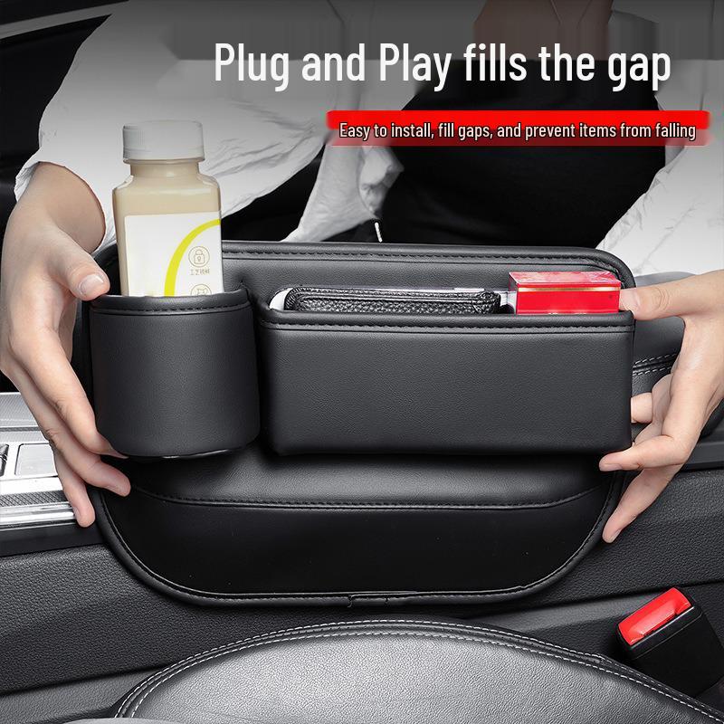 Leakproof Leather Car Seat Gap Organizer with Cup Holder